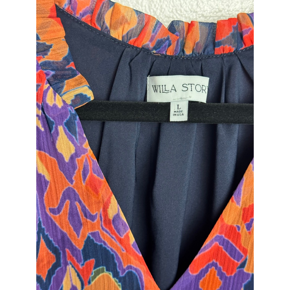 Willa Story Long Sleeve Dress Orange Purple Ikat Print size Large - Picture 9 of 12